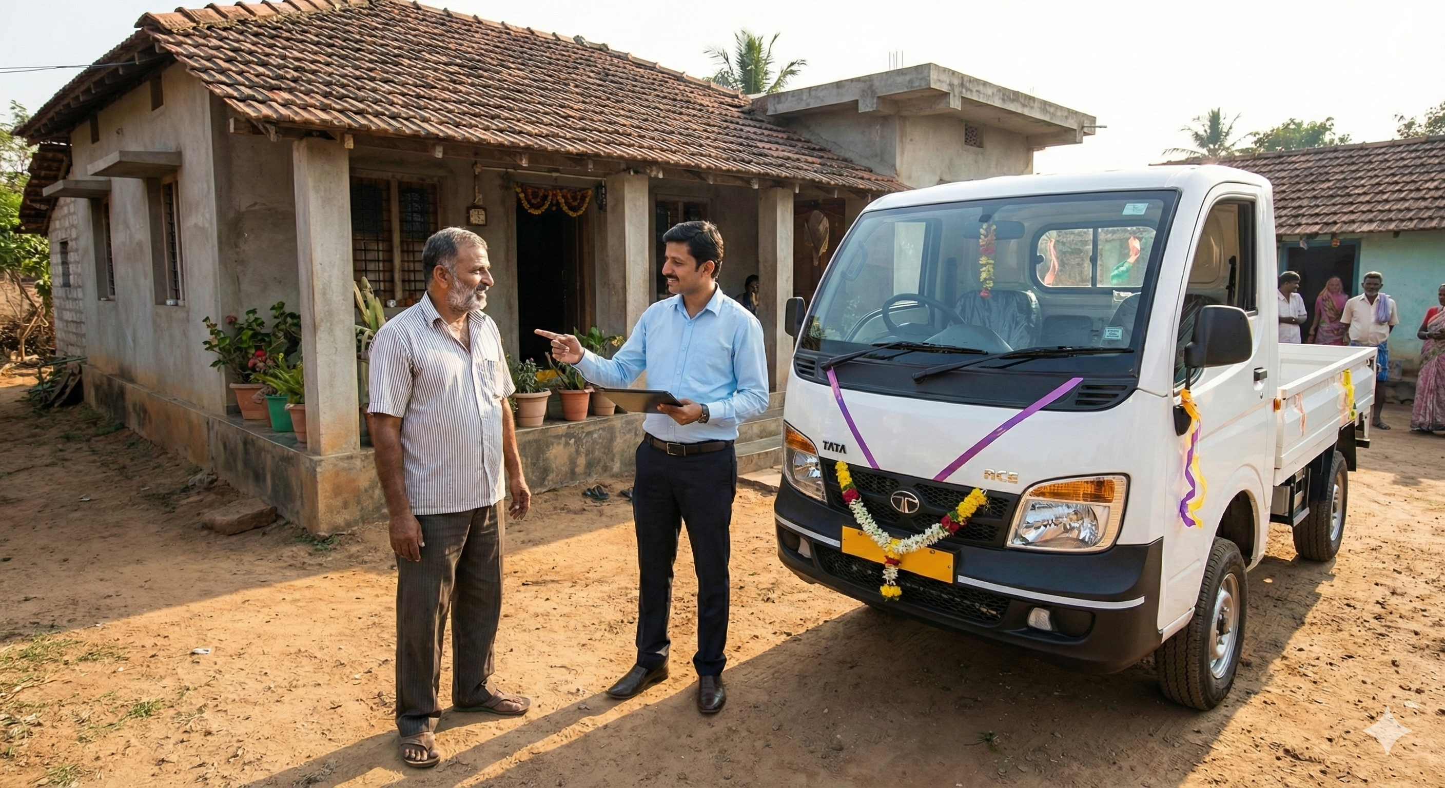 Nivāsa Finance advisor speaking outside customers house in Karnataka
